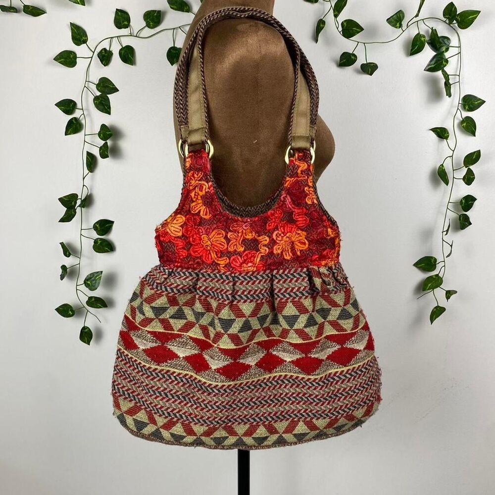 Cottage whimsy hobo bag shoulder purse twee fall geometric and floral pattern